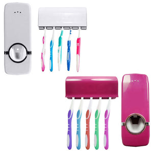 Tidy &  home decro Bathroom Accessories Wall Mount Rack Automatic Toothpaste Dispenser 5 Toothbrush Holder salle de bain