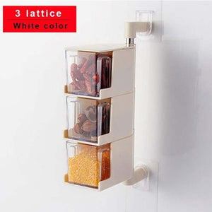 Self Adhesive hanging rotary condiment BOX seasoning Bottle jars for spices Kitchen organizer shelf Plastic storage boxes bins
