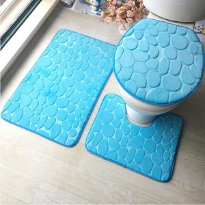 3Pcs/Set Bathroom Mat Set Embossing Flannel Floor Rugs Cushion Toilet Seat Cover Bath Mat for Home Decoration