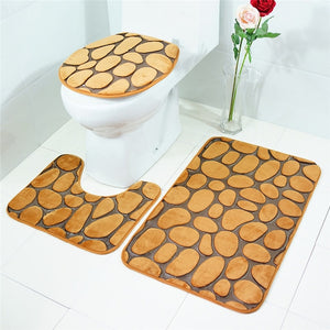 3Pcs/Set Bathroom Mat Set Embossing Flannel Floor Rugs Cushion Toilet Seat Cover Bath Mat for Home Decoration