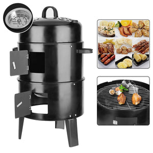3 Layer Steel BBQ Charcoal Grill Barbecue Smoker Garden Camping Cooking Black Household Kitchen Tools Outdoor Picnic Useful Tool