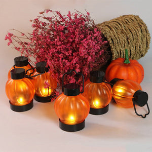 6pcs/set Halloween Decor Flameless Pumpkin Lamps Battery Operated Electronic Candles Lights Tea Light Handheld Pumpkin Lamps