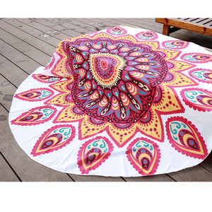 Round Red Fish Bohemian Mandala Tapestry Yoga Mat Hippie Throw Towel Rug Blanket