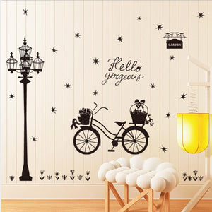 Street Light Bicycle Silhouette Wall Sticker For Home Shop Decor